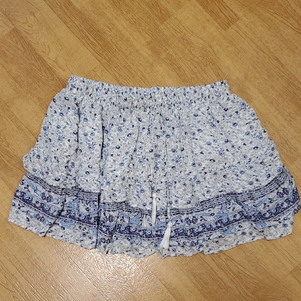 Nicole Miller Blue Floral Skirt Large 100% Rayon